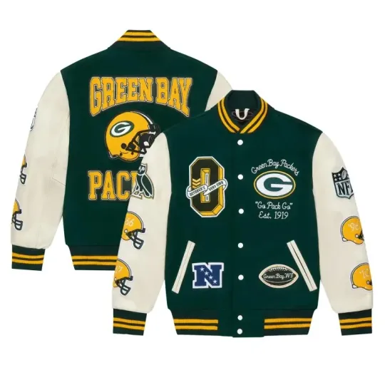 OVO x Football Green Bay Packers Varsity Jacket Wool&Leather Green&amp
