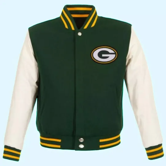 Men's Green Bay Packers Leather Sleeve Baseball Jacket