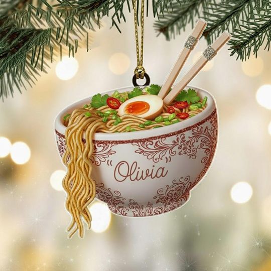 Discover Personalized Ramen Bowl Ornament  Custom Noodle Soup Christmas Decoration for Food Lovers
