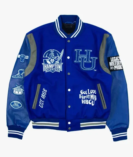 Discover Hampton University Motto 3.0 Royal Blue Wool & Leather Men's Varsity Jacket