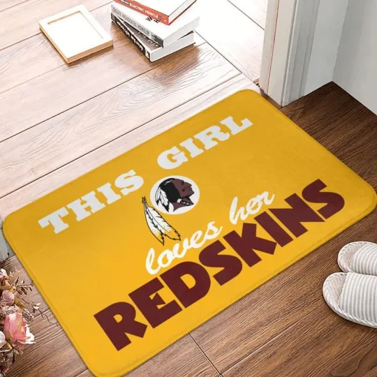 Discover This Girl Loves Her Washington Redskins Football Doormat, Gift For Fan