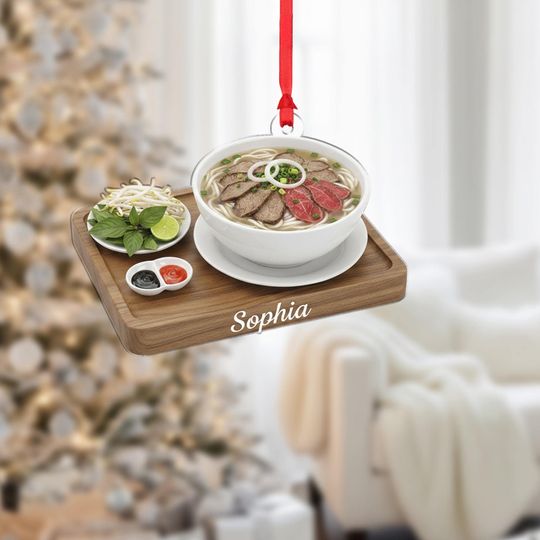 Discover Personalized Vietnamese Pho Bowl Ornament: Noodle Soup Christmas Decor, 2D Flat Design Printing
