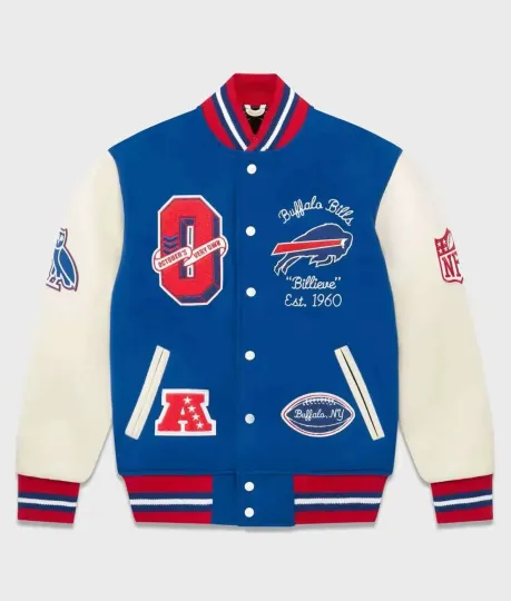 Discover Buffalo Bills Royal Blue Wool Genuine Leather Men's Letterman Varsity Jacket