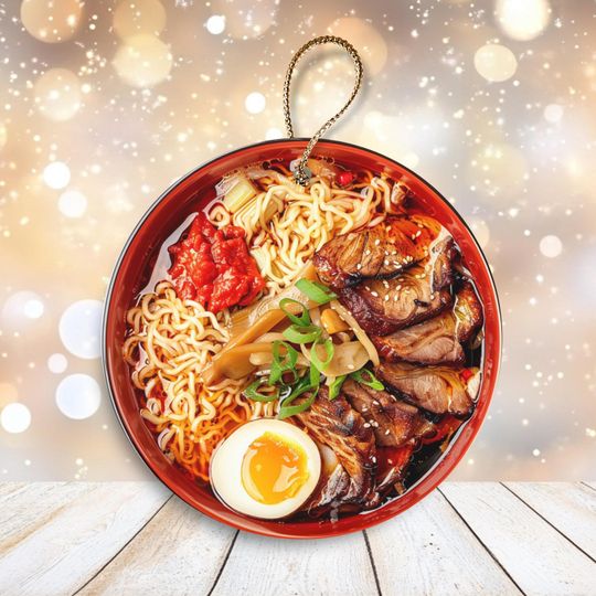 Ramen Noodle Bowl Christmas Ornament, 3D Effect, Customizable, Stocking Stuffer, Tree Decor, Chinese Food Lover Ornament, Gift Box Included