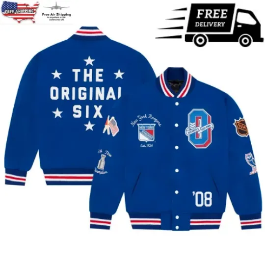 Discover New York Rangers The Original Six  Blue Snap Varsity Jacket