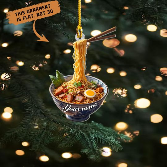 Discover Personalized Ramen Christmas Ornament: 2D Flat Ornament, Not 3D, Custom Noodle Tree Decor, Ramen Lover Gifts