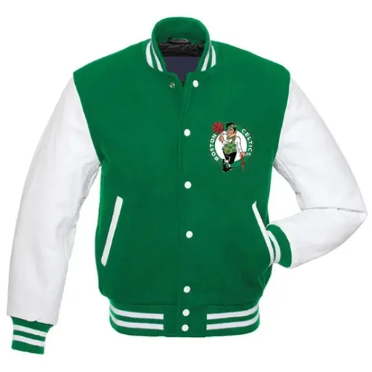 Boston Celtics Green Wool & Leather Sleeves Varsity Men's Jacket