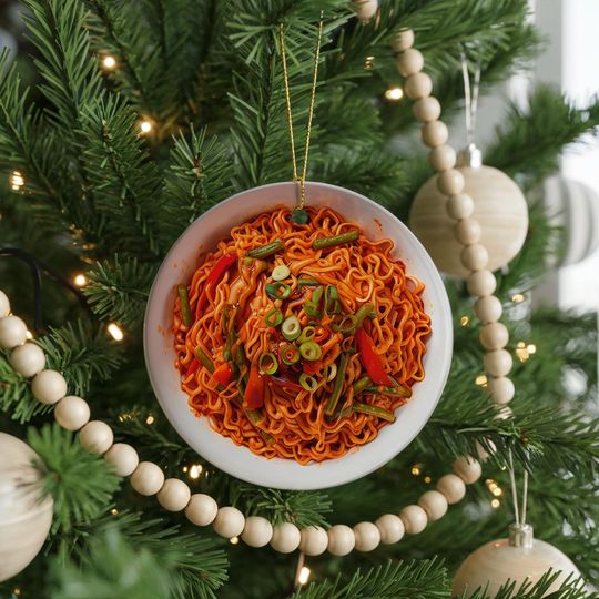 Discover Spicy Ramen Ornament Personalized Noodle Lover Gift Foodie Christmas Decoration Ceramic Kitchen Decor Funny Food Ornament