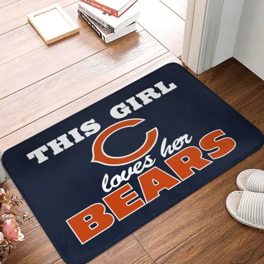 Discover This Girl Loves Her Chicago Bears Football Doormat, Gift For Fan