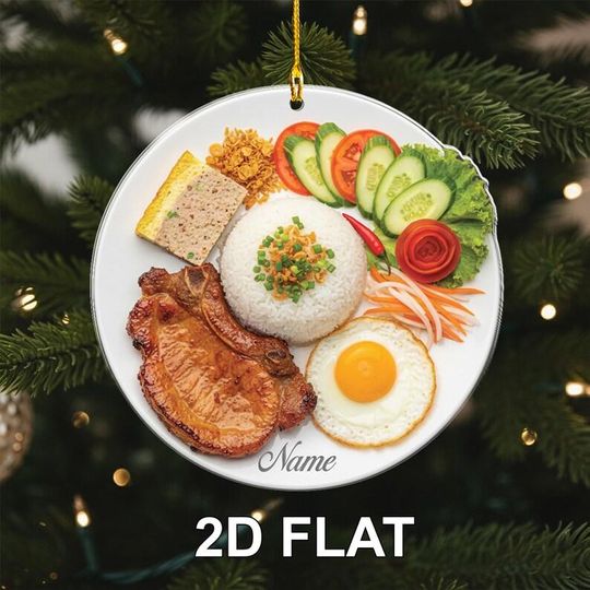 Discover Personalized Com Tam 2D FLAT Ornament, Vietnamese Food Ornament, Rice Plate Gift, Foodie Christmas Decor, Custom Name Holiday Ornament