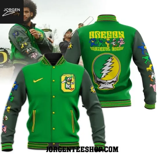 Discover Oregon Duck Grateful Dead 1965-2025 Anniversary Baseball Jacket