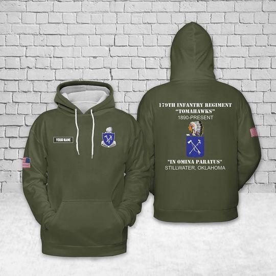 Discover Custom Name US Army 179th Infantry Regiment Tomahawks 3D Hoodie, Christmas Gift