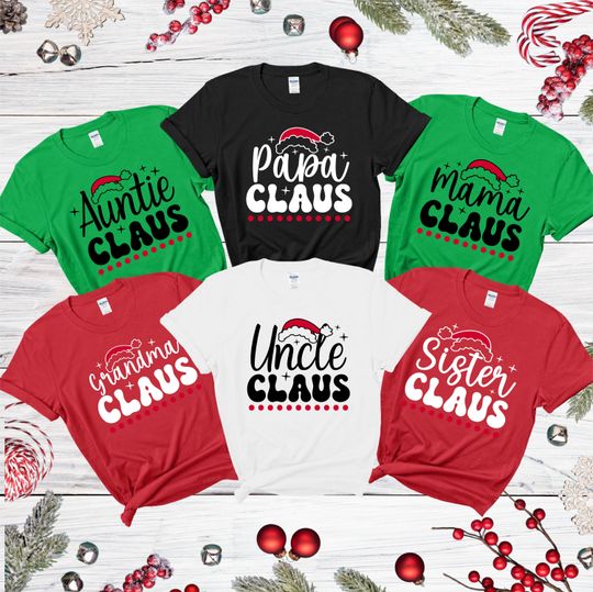 Discover Family Claus Christmas Shirts, Matching Family Christmas Tees, Mama Claus Papa Claus Kids Christmas Shirts, Holiday Santa Hat Shirt