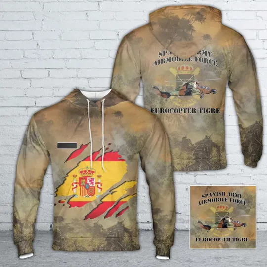 Discover Custom Name Spanish Army Airmobile Force Eurocopter Tigre Hoodie 3D, Christmas Gift