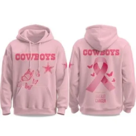 Discover Cow!boys Breast Cancer Awareness 2025 Hoodie, Christmas Gift