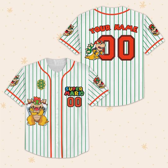 Bowser Baseball Jersey, Super Mario Cartoon Movie Shirt, Custom Name Gamer Jersey, Retro Cartoon Streetwear Gift For Him Her