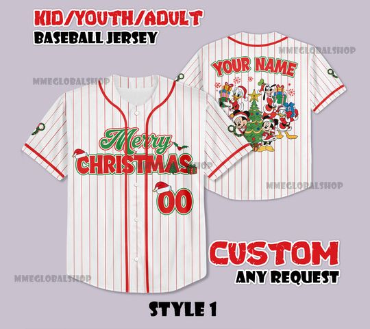 Discover Personalized All Characters Santa Disney Christmas Baseball Jersey, Mickey's Very Merry Christmas Party 2025, Mickey and Friends Kids Adult