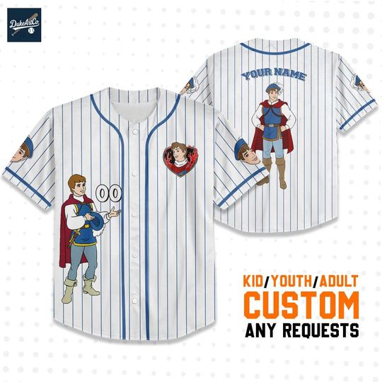 Discover Custom Disney Snow White Prince Florian White  Jersey, Custom Kid Youth Adult Baseball Jersey, Custom Number Birthday Gift