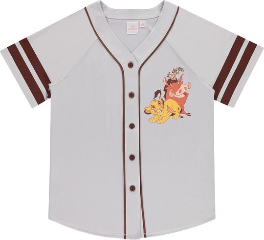 Discover Disney Lion King Ladies Baseball Jersey Hakuna Matata Simba Timon Pumba Mesh Button-Down