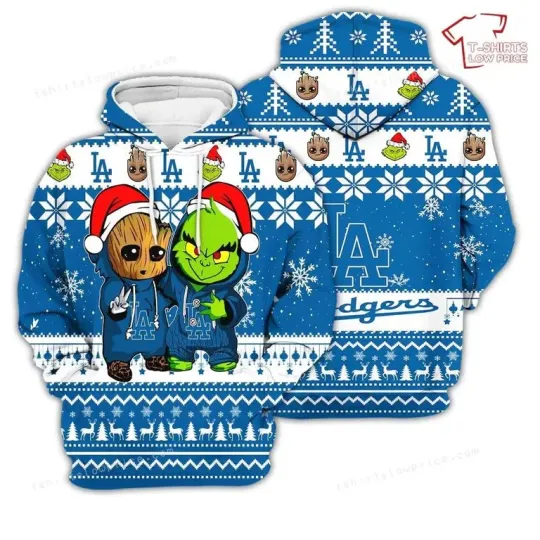 L.A. D0dg*rs Baby Groot & funny character Xmas 3D Hoodie, Christmas Gift
