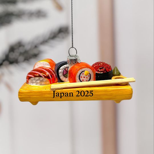 Personalized Sushi Christmas Ornament: Hand-Painted Glass Tray with Rolls - Japan Ornament 2025 Keepsake