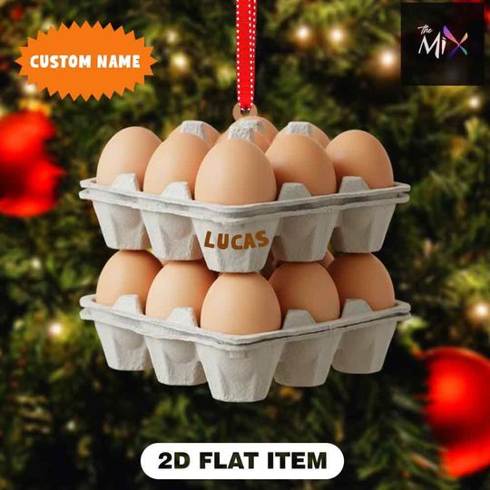 Discover Personalized Egg Carton Christmas Ornament, Funny Kitchen Decor, 2D Flat Food Ornament, Farmer Gift, Breakfast Lover Decoration
