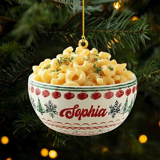 Discover Personalized Mac and Cheese 2D FLAT Ornament, Custom Foodie Christmas Tree Decor, Funny Comfort Food Holiday Gift, Pasta Lover Keepsake