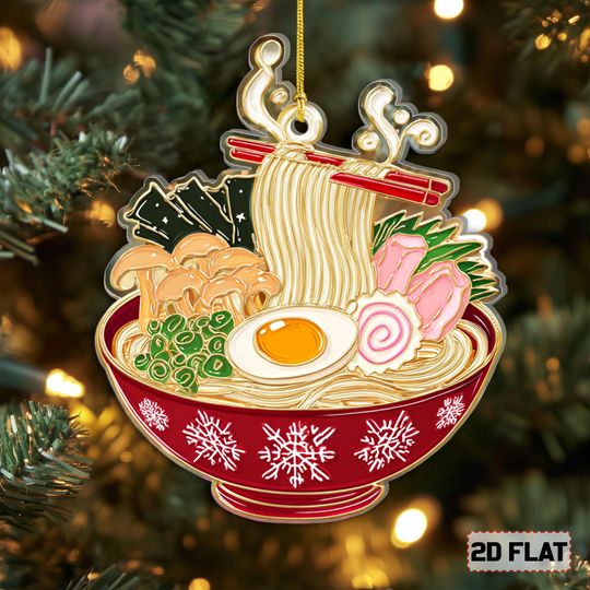 Discover 2D FLAT Japanese Ramen Christmas Acrylic Ornament, Japan Christmas Ornament, Ramen Bowl Ornament, Funny Food Christmas Tree Decoration