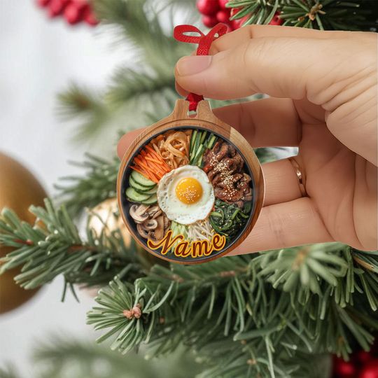 Discover Custom Bibimbap Bowl Inspired Flat Ornament, Korean Food Theme Christmas Decor, Foodie Gift