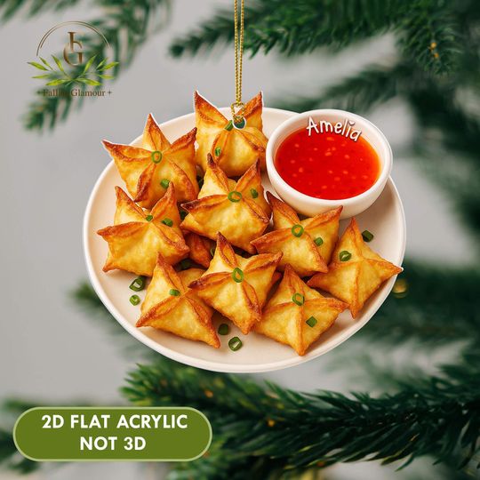 Crab Rangoon Acrylic 2D FLAT Ornament, Seafood Lover Gift, White Elephant or Ornament Exchange for Foodies, Weirdcore Gift, Sushi Lover Gift