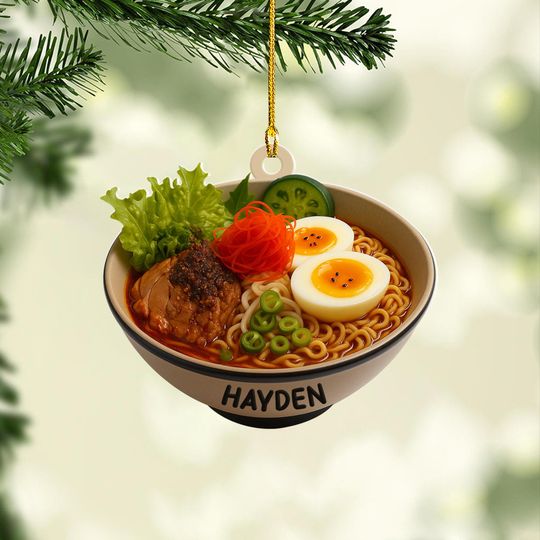 Discover Personalized Ramen Christmas Ornament: 2D Flat Ornament, Not 3D, Custom Noodle Tree Decor, Ramen Lover Gifts