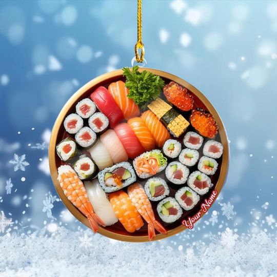 Discover Custom Sushi Plate Christmas Ornament: Japanese Food Lover Gift