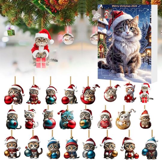 Discover Acrylic Advent Calendar 2025, Christmas Countdown Decor, 24-Day 2D Cat Design for Children and Family
