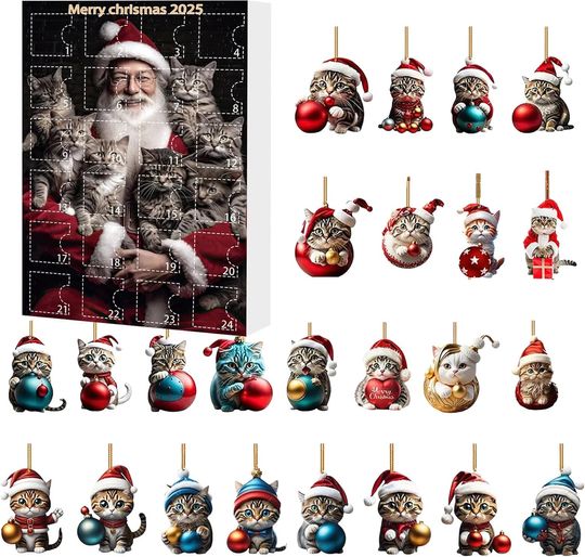 Discover Acrylic Advent Calendar for Cats 2025, 2D Cat Ornaments for Christmas Tree, 24 Days of Holiday Countdown