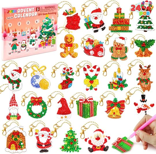 Joyin 2025 Christmas Advent Calendar Gem Painting Kit, 24-Day Countdown, DIY Gem Painting, Xmas Party Favor