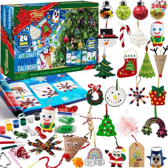 Discover Joyin 2025 Christmas Art & Craft Advent Calendar, 24 Days Countdown with DIY Crafts, Watercolor Pens