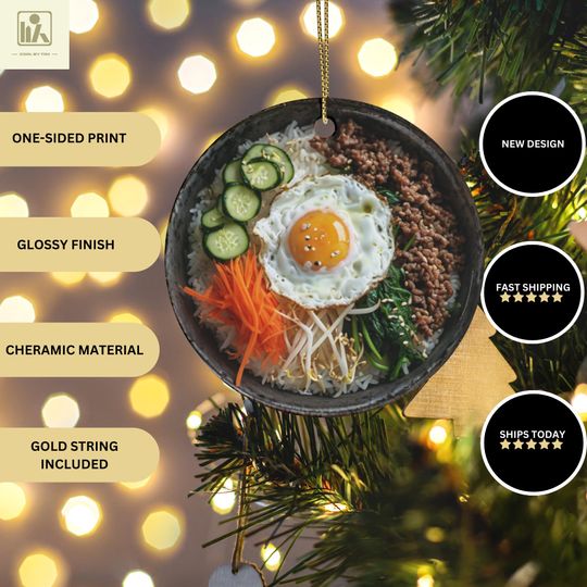 Discover Bibimbap Inspired Christmas Ornament, Korean Food Theme, Festive Tree Decor, Foodie Gift, Holiday Decoration