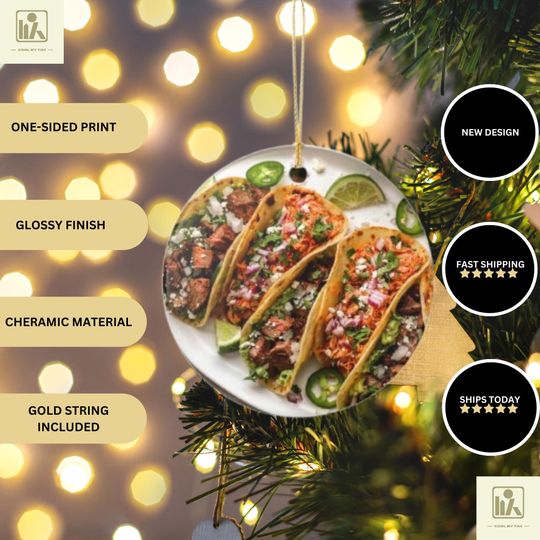 Discover Mexican Taco Christmas Ornament, Food Ornament, Festive Taco Decor, Holiday Ornament, Unique Christmas Decor