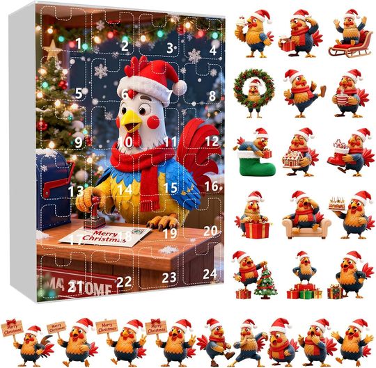 Discover Chicken Advent Calendar 2025, Hanging Decorations for Xmas Tree, 24 Days ChristmasCountdown Toys with 24pcs Acrylic Chicken Ornaments Christmas Advent Calendar with 24Pcs Christmas Ornaments
