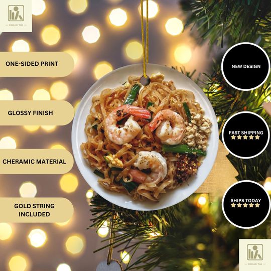 Pad Thai Noodle Christmas Ornament, Thai Food Lover Gift, Festive Thai Cuisine Decor, Foodie Holiday Gift