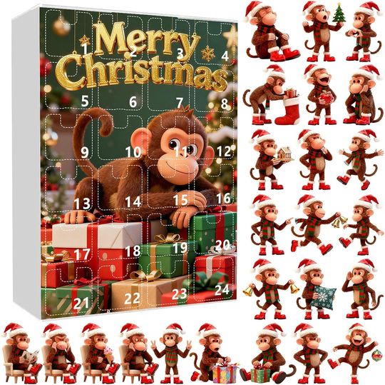 Discover 2025 Advent Countdown Calendar, Hanging Ornaments for Christmas Tree Decor, 24 Days Of Christmas Vacation Advent Calendar Pendant, 2D Acrylic Monkey Decorations for Kids Adults Toddlers Xmas Gifts