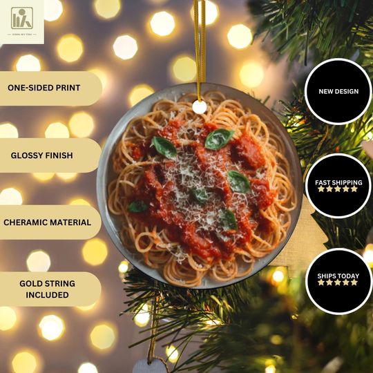 Spaghetti Christmas Ornament, Italian Food Lover Gift, Merry Christmas, Feliz Navidad, Unique and Funny Gift for Pasta Lover, Christmas tree