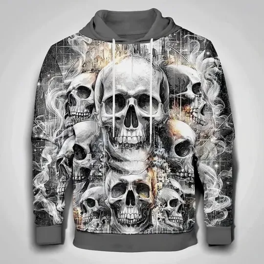 Discover Halloween Skull Skeleton Flames 3D All Over Print Hoodie