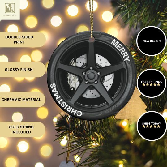 Discover Festive Car Wheel Tyre Christmas Ornament  Perfect Gift for Car Enthusiasts to Add Holiday Cheer to Any Tree. Tyre Christmas Decorations.