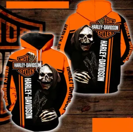 Discover Hot Haarleyy Davidson Skull All Over Print 3D Hoodie For Fan Model Cool 2025