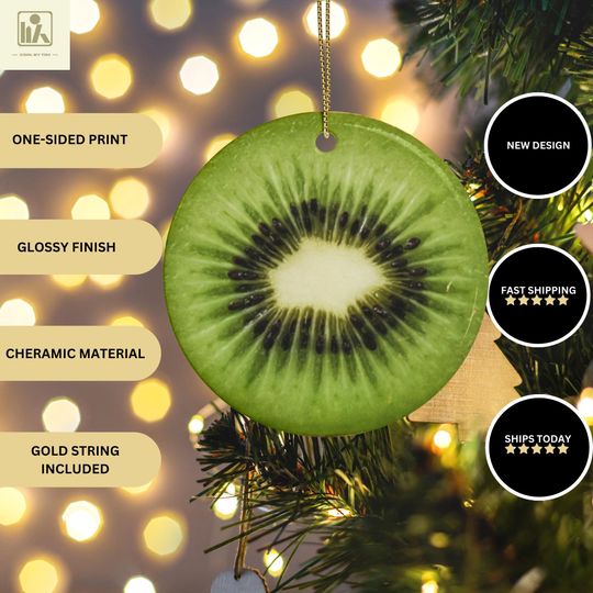 Kiwi Christmas Ornament, Exotic Fruit Holiday Decor, Fruit Lover Gift, Festive Tree Ornament