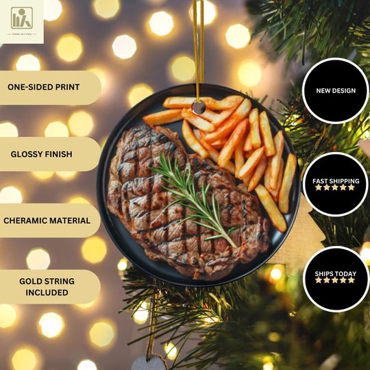 Discover Steak Christmas Ornament, Meat Lover Gift, BBQ Steak, Grill, Gift for Him, Foodie Christmas Gift, Unique Ornament, Meat Lover Holiday Decor