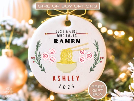 Discover Personalized ramen ornament, ramen Christmas ornament, ramen lovers, ramen lover gift, just a girl who loves ramen ornament, funny ramen