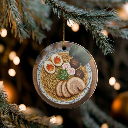 Discover Ramen Bowl Ornament | Ceramic Food Illustration Holiday Tree Decoration, Animeful, Animer