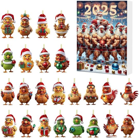 Discover 2025 Christmas Chicken Advent Calendar 2D Acrylic Pendant Countdown Calendar Holiday Home Decor